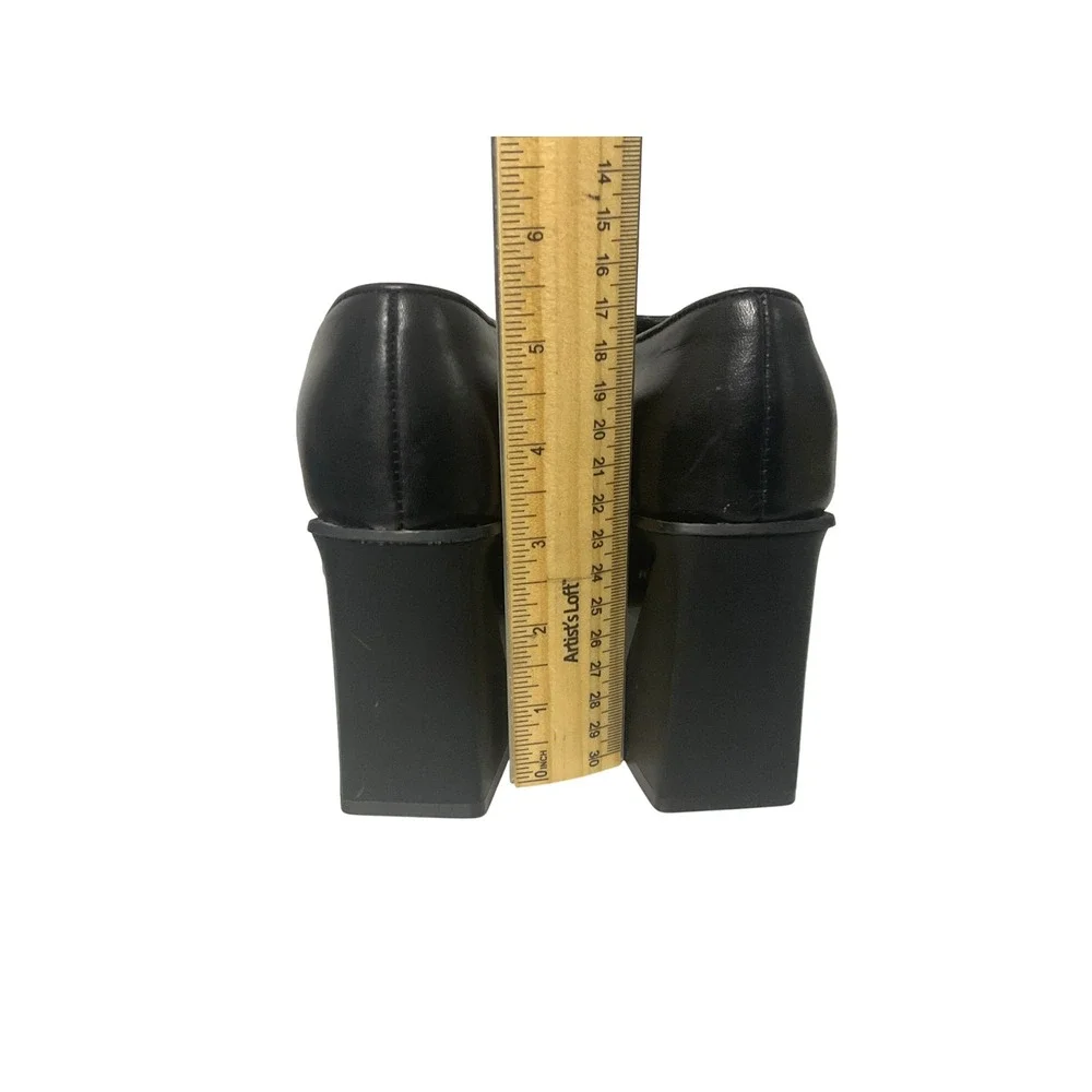 Turbo Cat Black Leather‎ Fur Accent Block Heel Square Toe Booties Women's 5.5M